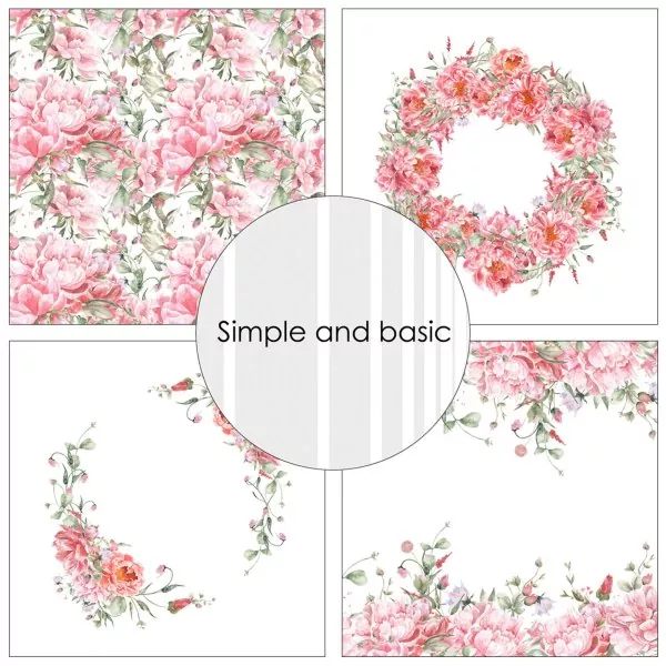 Simple and Basic Opulent Pink Flowers 12x12 inch Paper Pack 2