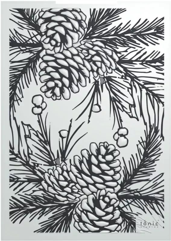 Timeless Tidings Pinecone Parade 3D Embossing Folder von Tonic Studios 1