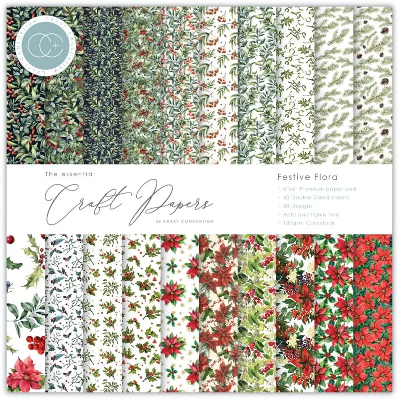 Craft Consortium - Festive Flora 6"x6" inch paper pad