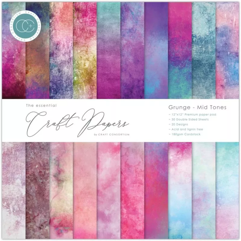 Craft Consortium - Grunge Mid Tones 12"x12" inch paper pad