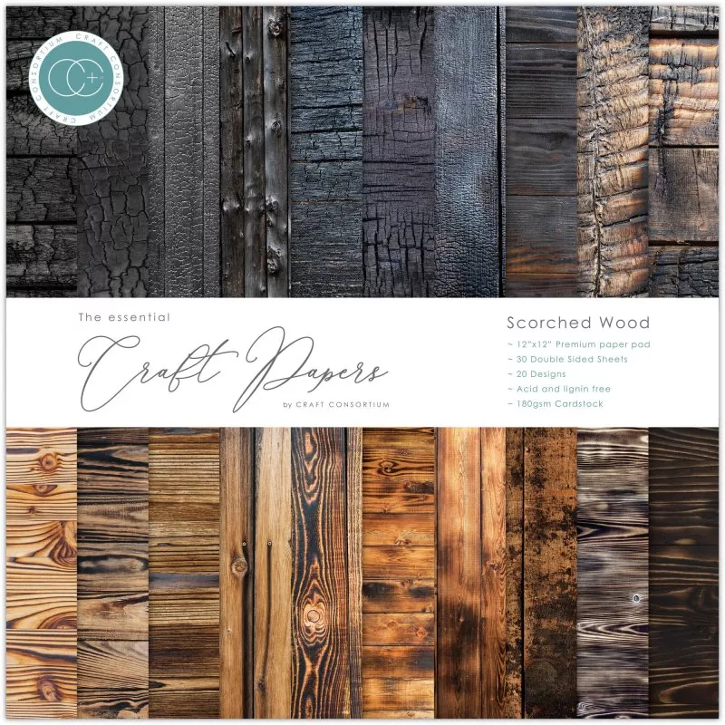 Craft Consortium - Scorched Wood 12"x12" inch paper pad