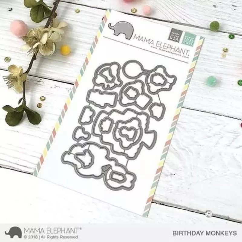 Birthday Monkeys Mama Elephant Stamp & Die Bundle 1