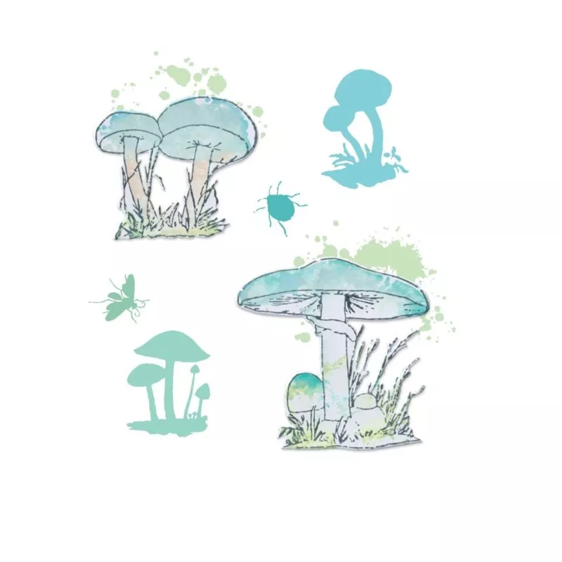 Painted Pencil Mushrooms Sizzix & 49 and Market Framelits Stanzen & Stempel